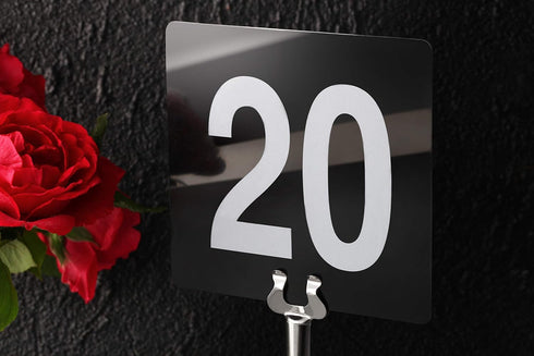 New Star Foodservice 23084 Double Side Plastic Table Numbers, 4" x 4", Light Grey on Black