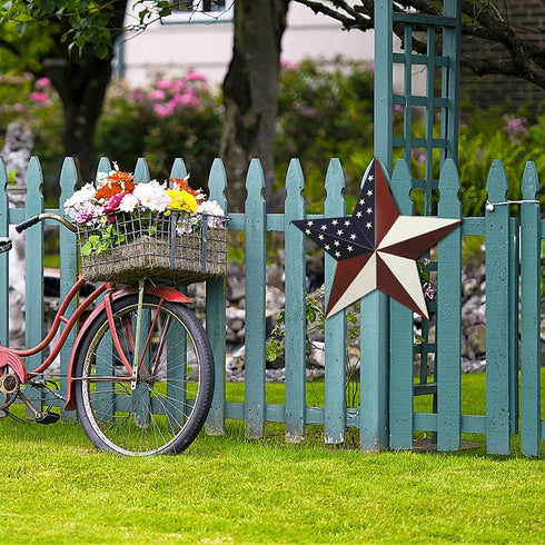 Y&K Decor American Barn Star, US Flag Star Outdoor Metal Barn Patriotic Wall Decoration