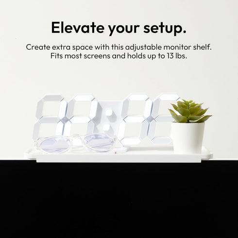 12 inch 13lbs, Pixio White Monitor Storage Top Shelf - Adjustable Platform, Universal Fit, Holds Up to Works on TV
