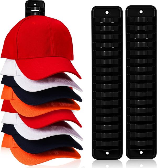 Hat Rack for Wall, 2 Packs Adhesive Organizer for Baseball Caps, Holds Up to 32 Hats, Hat Storage Display.