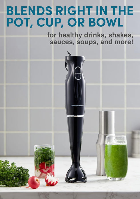 Elite Gourmet EHB3201 Immersion Hand Blender 300 Watts, 2 Speed Mixing with Detachable Blades, Charcoal Black