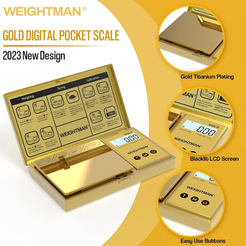 WEIGHTMAN Digital Scale, 200g/0.01g Pocket Scale, Gold Titanium Plating, Mini Jewelry Scale with 6 Units