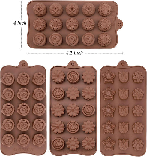 JOERSH 4PCS Silicone Chocolate Flower Molds for Candy, Fat Bombs, Snacks, 11 Floral Shapes, 60 Cavities