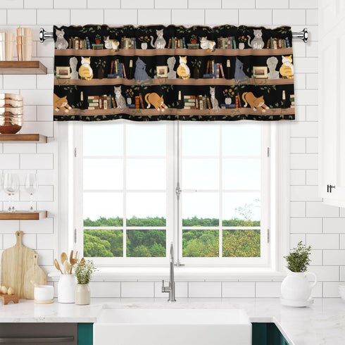 1 54" 18" Bookshelf Cat Curtain Valance Short Rod Pocket Window Treatment for Living Room Bedroom Kitchen Bathroom