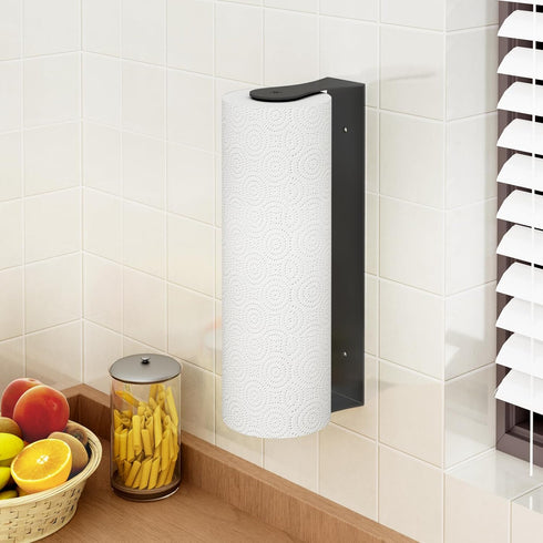 Paper Towel Holder Under Cabinet, Stainless Steel, Wall Mount, Black Adhesive Paper Roll Holder for Kitchen