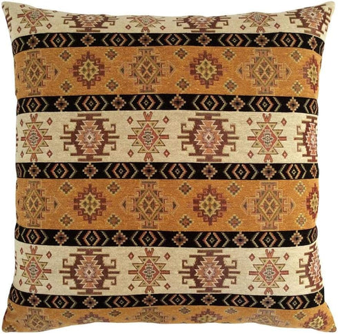 Large Throw Pillow Covers 22 x 22 Inches, Mustard Yellow and Cream Kilim Pattern, Boho Room Decor for Couch