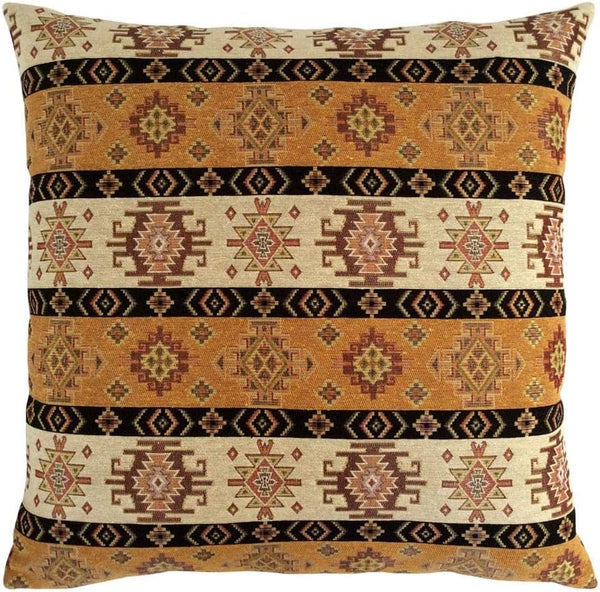 Large Throw Pillow Covers 22 x 22 Inches, Mustard Yellow and Cream Kilim Pattern, Boho Room Decor for Couch