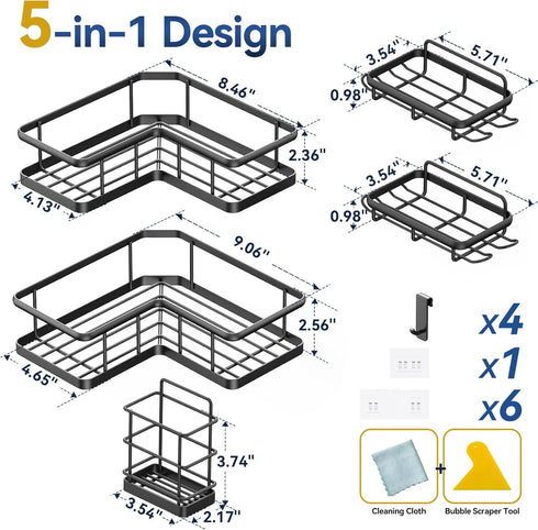 5-Pack YASONIC Corner Shower Caddy, Adhesive Rustproof Stainless Steel Shower Organizer with Soap Holder, No Drilling