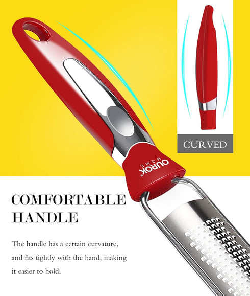 Ourokhome Kitchen Lemon Zester, Hand Held Stainless Steel Parmesan Cheese Grater for Ginger, Chocolate, Citrus, Red
