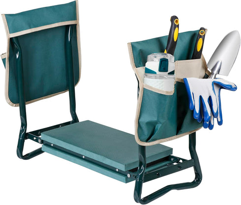 2 1 Set HomGarden Upgraded Folding Garden Kneeler Seat Bench Stool w/Thicken & Widen Soft Kneeling Pad, Portable Heavy