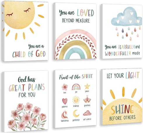 HOURIA Kids Bible Verses Wall Decor,Inspirational Christian Wall Art,Set Of 6 (8X10)