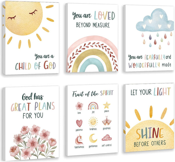 HOURIA Kids Bible Verses Wall Decor,Inspirational Christian Wall Art,Set Of 6 (8X10)
