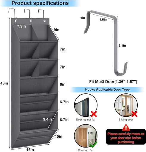 Closet 9 Hanging Shoe Organizer for with Deep Pockets, Over the Door Shoe Rack, Shoe Holder for Narrow Door Dorm RV