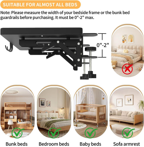 GIUWESOY Bedside Shelf, Bedside Shelf for Dorm Bunk Bed, Clip On Nightstand Foldable, College Dorm Room Essential
