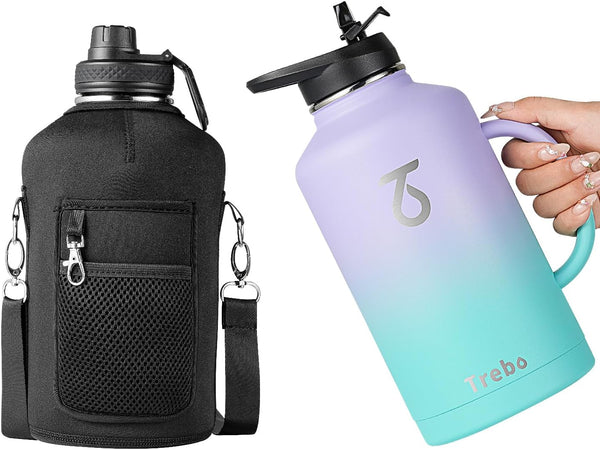 Trebo 64oz Insulated Water Bottle with Straw Lids - Half Gallon Double Wall Stainless Steel Jug
