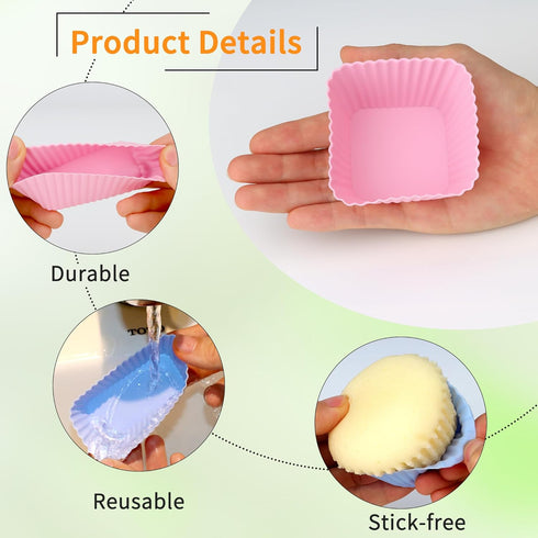 24 pcs Silicone Cupcake Baking Cups Dulinkas Reusable Cupcake Liners Non-Stick Baking Muffin Liners Mold Pastry Cake Molds 3 Shapes Multicolor for Lunch Box Dividers by Dulinkas