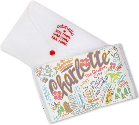Catstudio Charlotte Dish Towel - U.S. City Souvenir Kitchen Towel with Original Artwork, Perfect for North Carolina