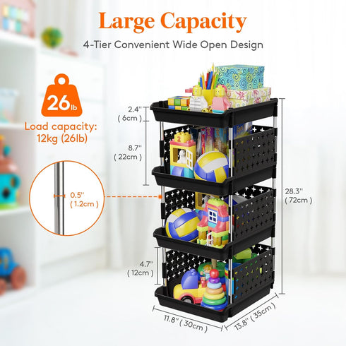 4 35 30 72 cm/14 12 28 inch, 1 Pack Lifewit Plastic Stackable Storage Baskets, Tier Stacking Bins for Food and Clothes