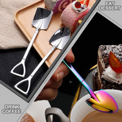 8Pcs Shovel Shape Stainless Steel Spoon Set, Exquisite Box, Dessert, Ice Cream, 4 Colors
