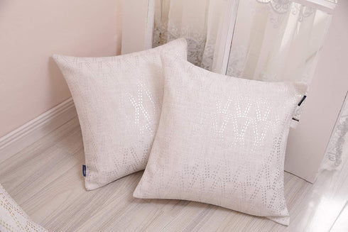 Silver Couch Throw Pillow Cover 1pc 20X20inch Ecru White Textural Linen Look Metallic Print Rhombus Decorative