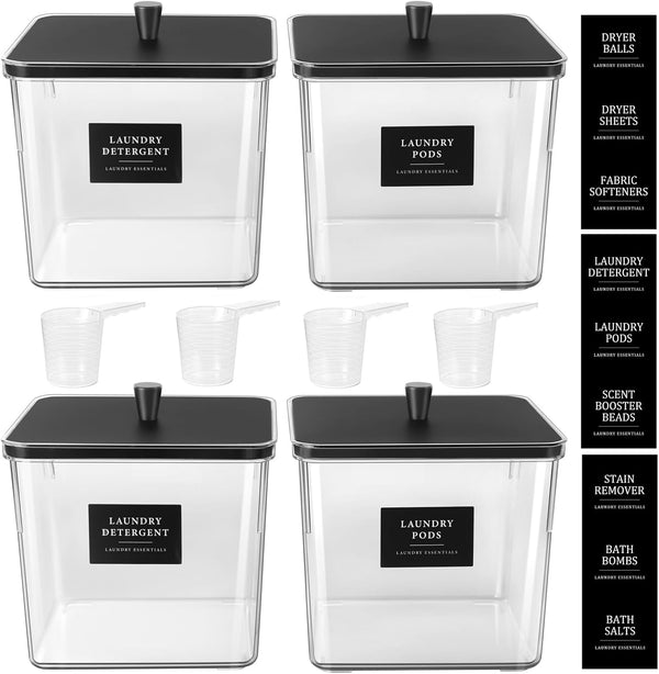Hudgan 4 Pack Laundry Detergent Container Large Laundry Pods jars with lids