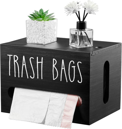 DRASTAR Trash Bag Dispenser, Large Wooden Trash Bag Holder Wall Mount, Black