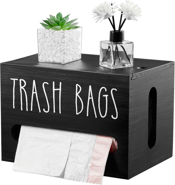 DRASTAR Trash Bag Dispenser, Large Wooden Trash Bag Holder Wall Mount, Black