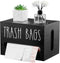 DRASTAR Trash Bag Dispenser, Large Wooden Trash Bag Holder Wall Mount, Black