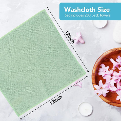Set 200 Pack, 12x12 Inch, Orighty Wash Cloths Bulk Towels Highly Absorbent and Soft Feel Microfiber Face Cloths