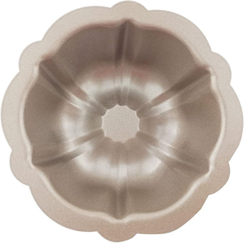4 Inch Nonstick Mini Bundt Cake Pan Set of 4, Carbon Steel Fluted Cake Pans, Gold Pumpkin Shaped Mould for Baking