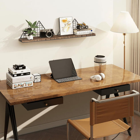 Set 2 Homode Floating Shelves, of Mountain Wall Shelves, Rustic Wood Display Storage Shelf with Metal Wire, Geometric