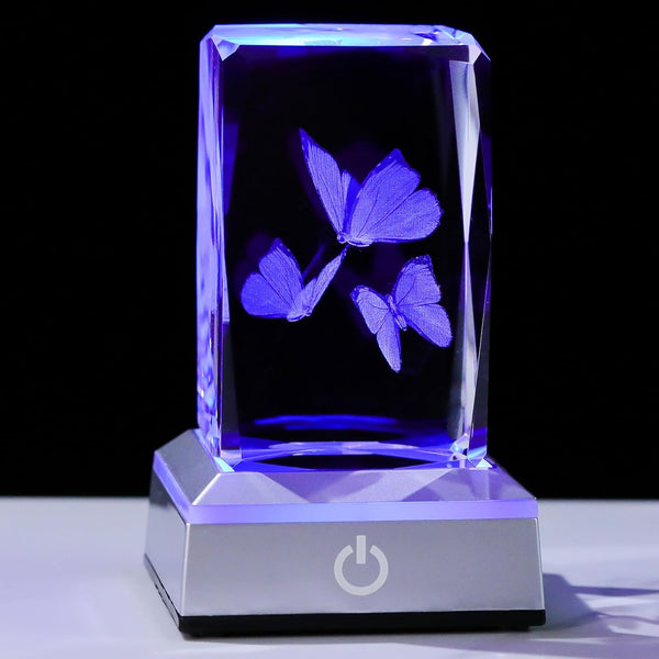 Enjinkail 3D Butterfly Crystal Cube with Color-Changing LED Base - Elegant Butterfly
