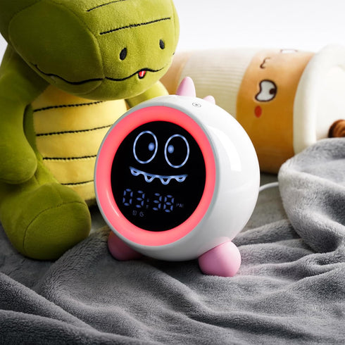Kids Alarm Clock, Toddler Sleep Training Clock with Night Lights, Sound Machine, Time to Wake Dinosaur Alarm Clock