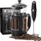 Bean Envy French Press Coffee Maker and Milk Frother Set: 34 oz Glass Carafe & Drink Mixer Duo