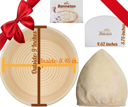 9 Inch Bread Banneton Proofing Basket - Baking Bowl Dough Gifts for Bakers Proving Baskets for Sourdough Bread Scraper