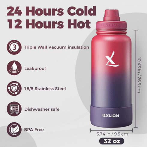 32 Oz 3 Lexlion Tea Infuser Water Bottle Triple Wall Insulated Stainless Steel, Loose Leaf & Fruit Strainer, Leakproof