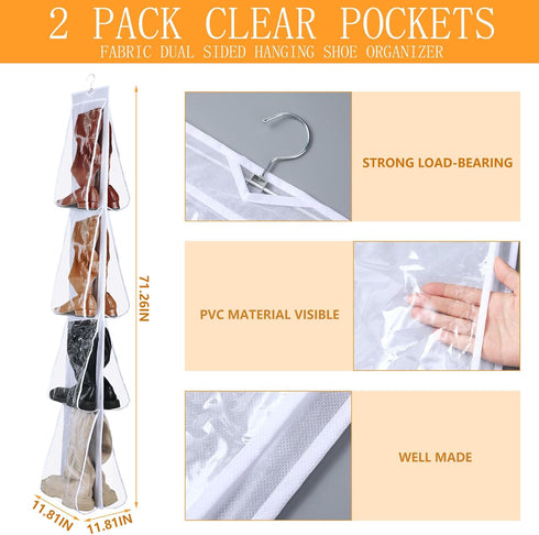 Sets 16 Large Clear Pockets Fabric Dual Sided Hanging Shoe Rack for Closets Hanging Shoe Organizer for Closet with Rotating Hanger Boot Organizer for Storage Men's and Woman's Boots (White) by Windyun