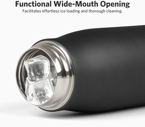 Hydro Insulated Thermal Flask Water Bottle 350ml, Midnight Black, Stainless Steel, Reusable for Hot or Cold Drinks