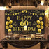 Trgowaul 60th Birthday Backdrop - Gold and Black 5.9 x 3.6 Fts Happy Birthday Party Decorations Banner