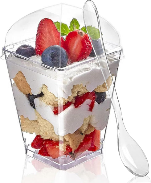 Zezzxu 50 Pack 5 oz Dessert Cups with Dome Lids and Spoons,