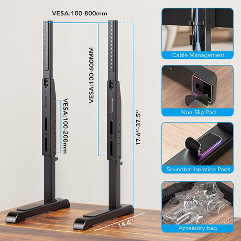 AX WABER 37-86 Inch 150 lbs 800x600mm Table Top TV Stand with Height Adjustable TV Legs Replacement for Most Flat