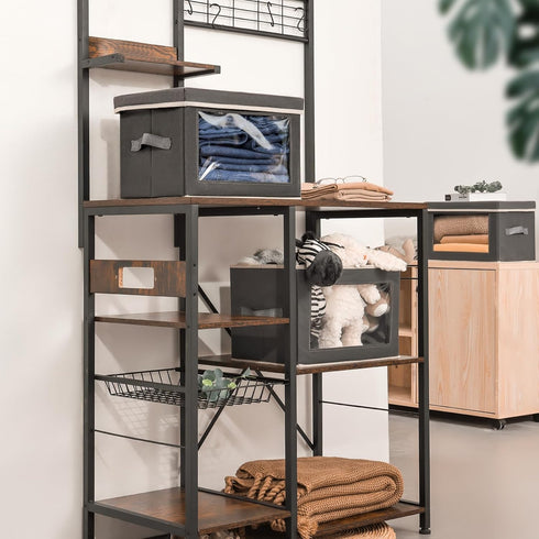 Storage Bins with Lids, Fabric Storage Boxes with Lids, Collapsible Organizers for Clothes, Towels, Books, 3 Packs, Grey