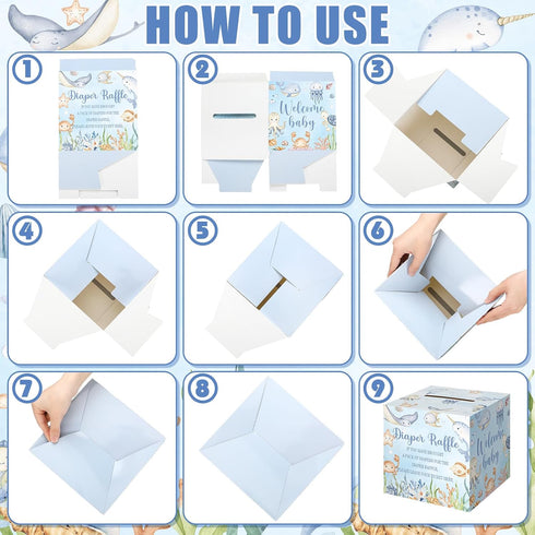 51 Teling Pieces Diaper Raffle Tickets with Card Box Baby Shower Decorations Baby Shower Holder Box for Girl Boy Diaper