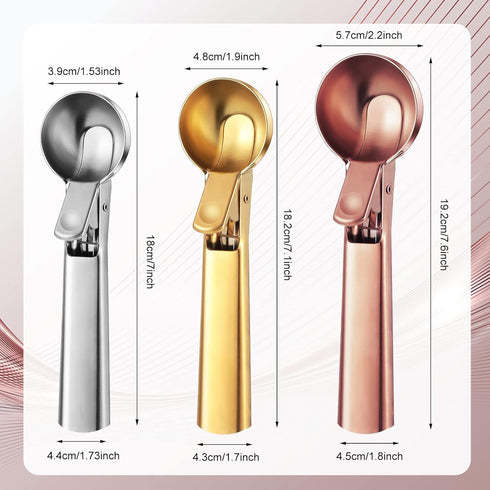 3 Frozen Skylety Pcs Ice Cream Scoops with Trigger Multiple Size Ice Cream Scooper Stainless Steel Cookie Scoop