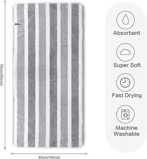 KinHwa 2 Pack Microfiber Hand Towels for Bathroom, Soft Absorbent Face Towels, Grey, 16inchx30inch for SPA Hair Bath