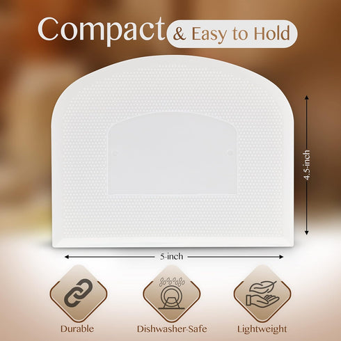 Plastic Bench Scraper for Baking - 2 White Bowl Scraper - Flexible Food Safe Dough Scraper Multipurpose Good Grip Curved and Flat Edge Dough Cutter - Essential Pan Scraper for Kitchen Use - RamPro by RamPro