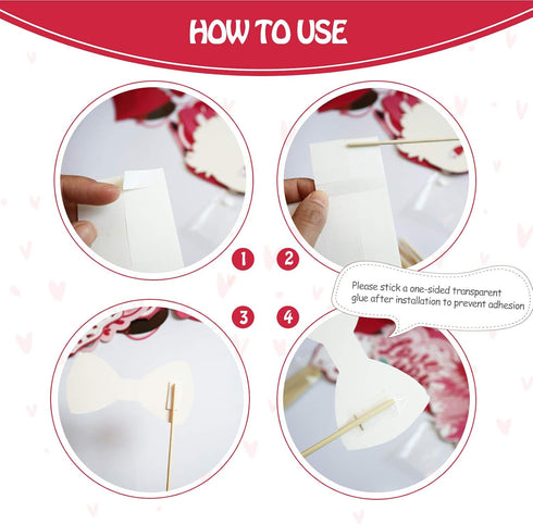 Valentines Day Photo Booth Props Kit, 28PCS Funny DIY Picture Selfie Accessories for Wedding Party Birthday Decor
