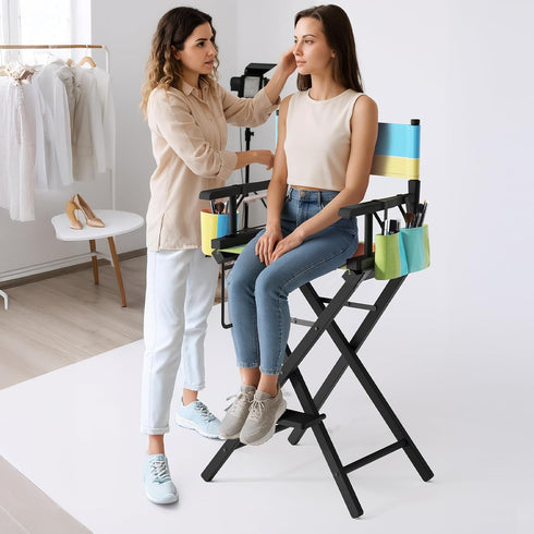 31" 250lb OmySalon Director's Chair Height Folding Portable w/Storage Pouch & Footrest, Makeup Artist Chair for Salon