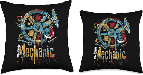 Mechanic: Retro Design Throw Pillow for Mechanics and Handyman