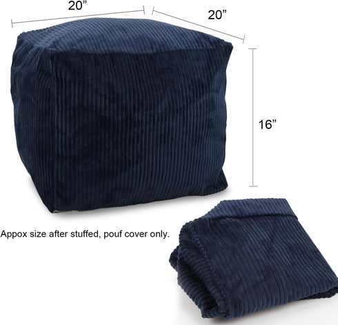 Sexysamba 20"x 16" Square Corduroy Pouf Cover Only, Unstuffed Decorative Ottoman Foot Stool Rest, Washable Storage Bean